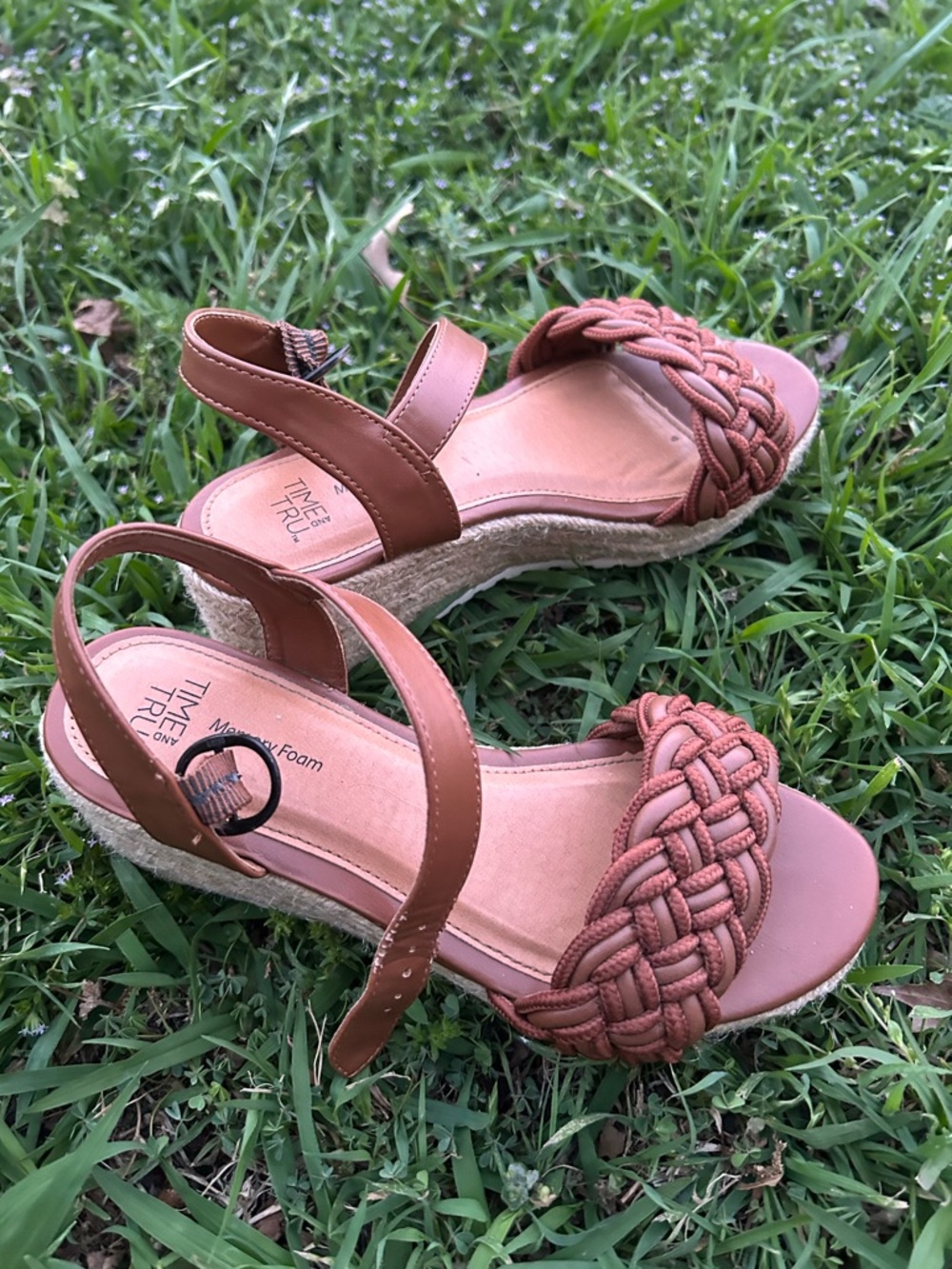 Time and Tru Braided Cognac Wedge Sandals with Ankle Strap Size 6 - Picture 2 of 6